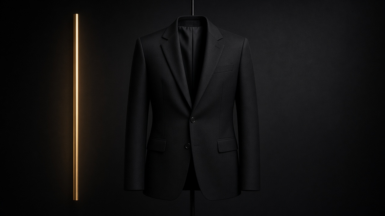 A black jacket on a stand, a stand-in image